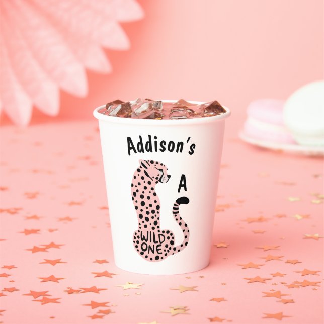 Wild One Pink Leopard Custom First Birthday Paper Cups (Insitu)