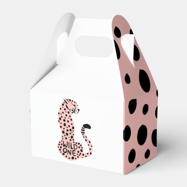 Wild One Pink Leopard First Birthday  Favour Box (Front Side)