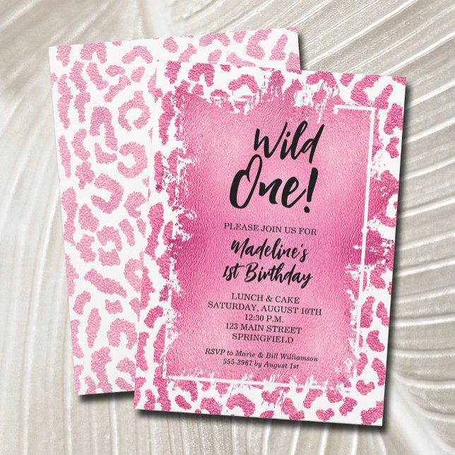 Wild One Pink Leopard First Birthday Invitation (Creator Uploaded)
