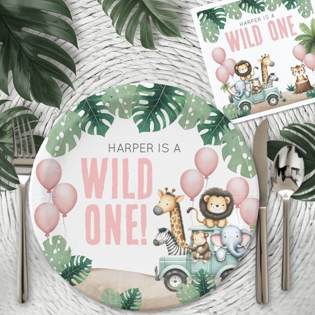 Wild One Pink Safari 1st Birthday Paper Plate (Wild One Pink Safari 1st Birthday Paper Plates)