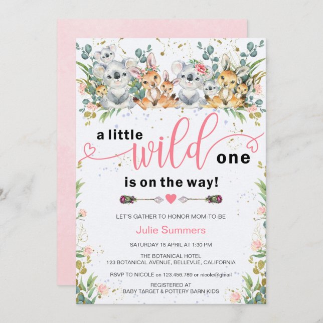 Wild One Pink Safari Girl Baby Shower Invitation (Front/Back)