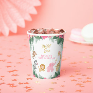 Wild ONE - Pink Safari Girl's FIRST Birthday Paper Cups