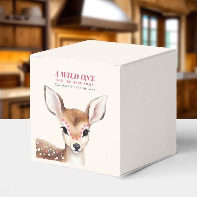Wild One Pink Spotted Fawn Deer Baby Shower Favour Box (Creator Uploaded)