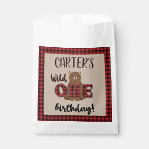 Wild ONE Plaid Bear Birthday Party Favour Bag