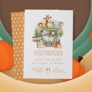 Wild One Pumpkin Safari 1st Birthday Invitation