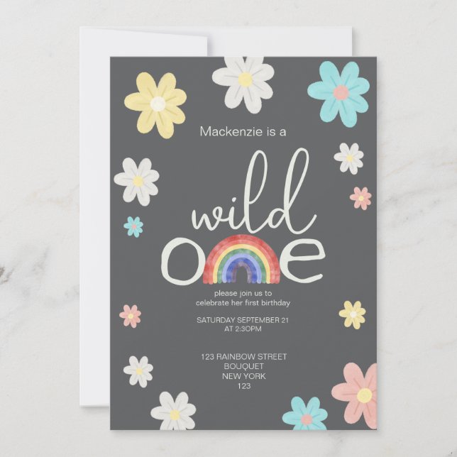 Wild One Rainbow Birthday Party Personalised Invitation (Front)