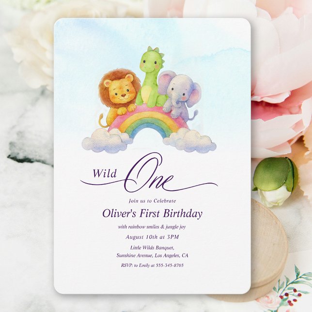Wild One Rainbow Boys 1st Birthday Party Invitation (Wild One Rainbow Boys 1st Birthday Party Invitation)