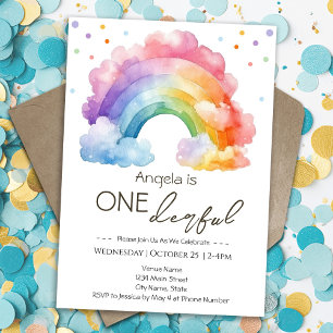 Wild One Rainbow Kids Birthday  Invitation