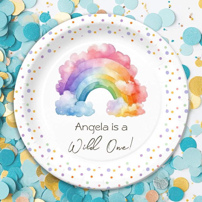 Wild One Rainbow Kids Birthday  Paper Plate (Creator Uploaded)