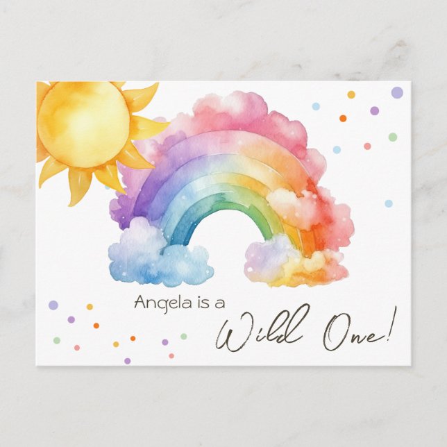 Wild One Rainbow Kids Birthday  Postcard (Front)