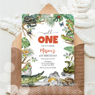 Wild One Reptile Party Animals Kids 1st Birthday Invitation