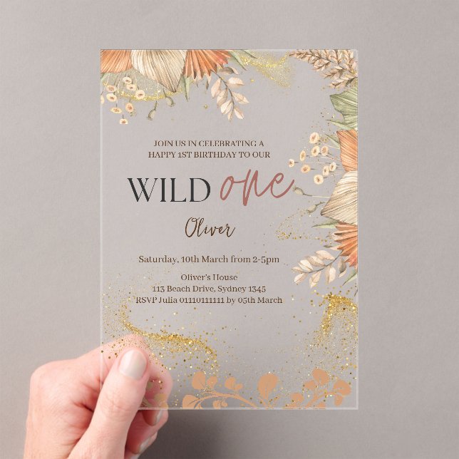 Wild One retro boho theme First Birthday Acrylic Invitations (Insitu (Handheld))