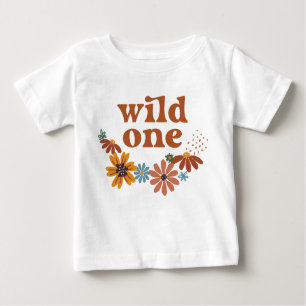 Wild One Retro Boho Wildflower 1st Birthday Baby T-Shirt