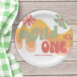 Wild One Retro Rainbow Daisy 1st Birthday  Paper Plate