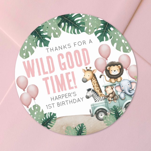 Wild One Safari 1st Birthday Classic Round Sticker (Wild One Safari 1st Birthday Classic Round Sticker )