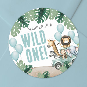 Wild One Safari 1st Birthday Classic Round Sticker