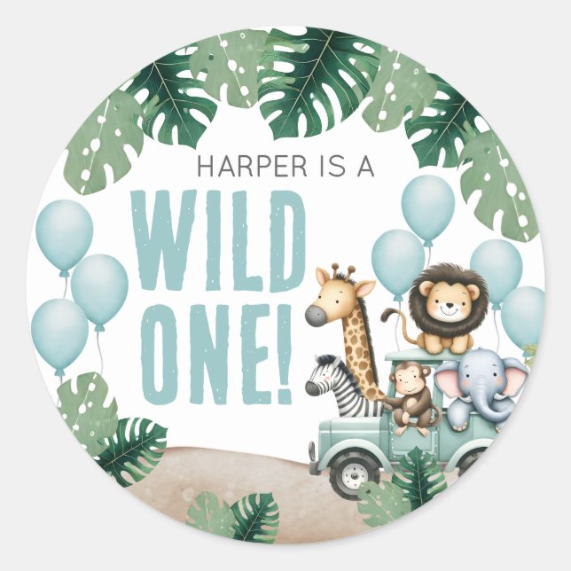 Wild One Safari 1st Birthday Classic Round Sticker (Front)