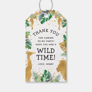 Wild One Safari 1st Birthday Green Gold White Gift Tags
