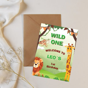 Wild One Safari  1st Birthday Invitation   Jungle