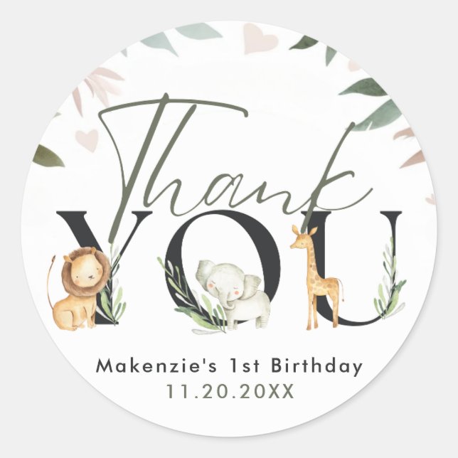 Wild One Safari 1st Birthday Party Classic Round Sticker (Front)