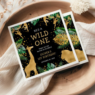Wild One Safari 1st Birthday Party Green Black Napkin