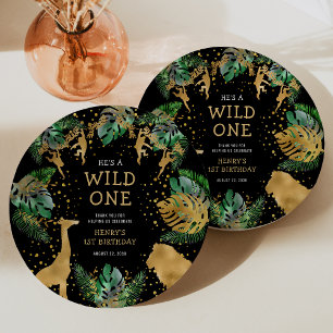 Wild One Safari 1st Birthday Party Green Black Paper Plate