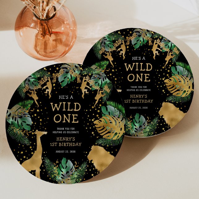 Wild One Safari 1st Birthday Party Green Black Paper Plate (Creator Uploaded)