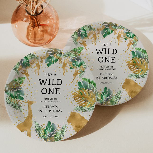 Wild One Safari 1st Birthday Party Green Ecru Paper Plate (Creator Uploaded)