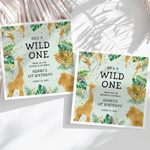 Wild One Safari 1st Birthday Party Green Napkin
