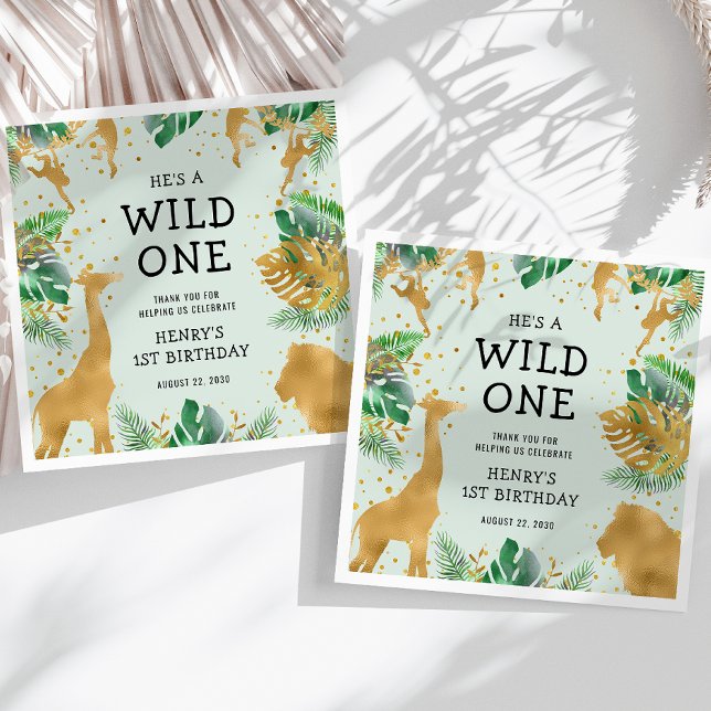 Wild One Safari 1st Birthday Party Green Napkin (Creator Uploaded)