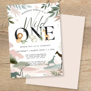 Wild One Safari 1st Birthday Party Invitation