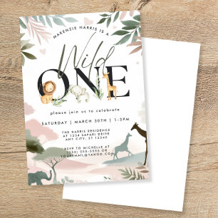 Wild One Safari 1st Birthday Party Invitation