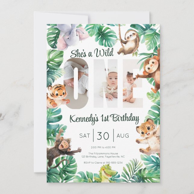 Wild One Safari 1st Birthday Party Photo Invitation (Front)