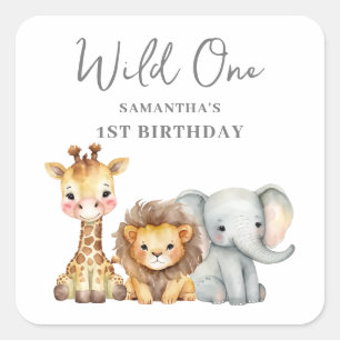 Wild One Safari 1st Birthday Square Sticker