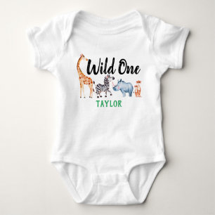 Wild One Safari Animal 1st Birthday Personalised Baby Bodysuit