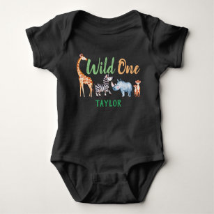 Wild One Safari Animal 1st Birthday Personalised Baby Bodysuit