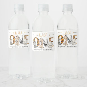 Wild One Safari Animal 1st Birthday Water Bottle L Label