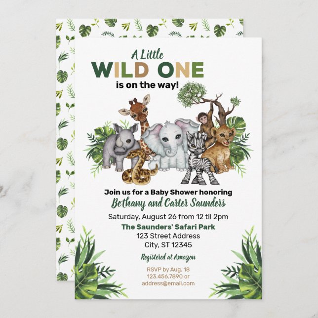 Wild One Safari Animal Baby Shower Invitation (Front/Back)