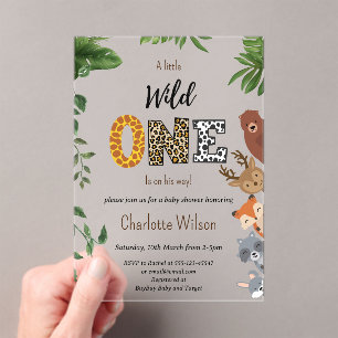 Wild One Safari animal greenery baby shower Acrylic Invitations