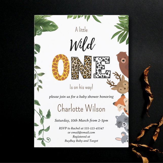 Wild One Safari animal greenery baby shower Invitation (Creator Uploaded)