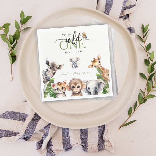 Wild One Safari Animal Jungle Baby Shower Napkin (Creator Uploaded)