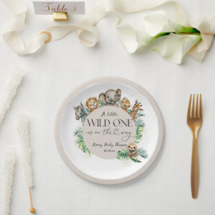 Wild One Safari Animal Jungle Modern Baby Shower Paper Plate