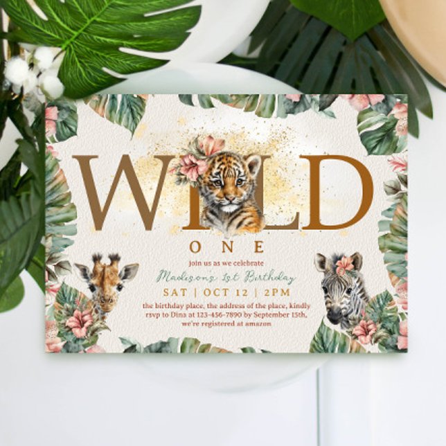 Wild One Safari Animal Tiger Baby Boy 1st Birthday Invitation (Creator Uploaded)