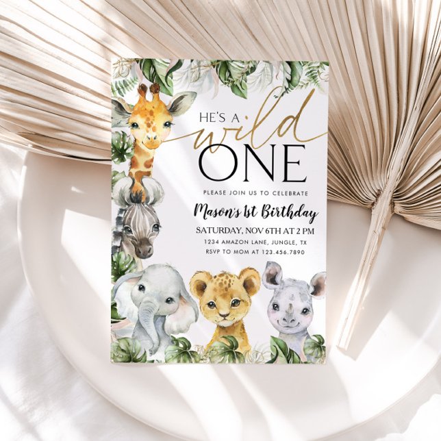 Wild One Safari Animals 1st Birthday Boys Invitati Invitation (Creator Uploaded)