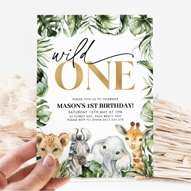 Wild One Safari Animals 1st Birthday Boys Invitation (Creator Uploaded)