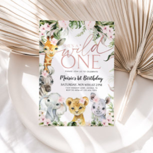 Wild One Safari Animals 1st Birthday Girl Invitati Invitation