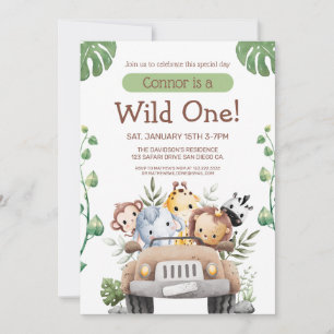 Wild One Safari Animals 1st Birthday Invitation