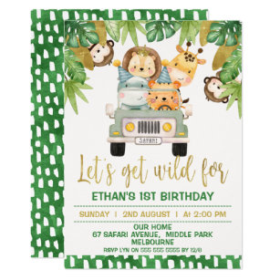 Wild One Safari Animals 1st Birthday Invitation