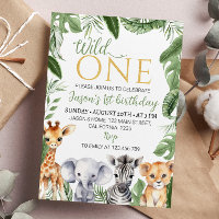 Wild One Safari Animals 1st Birthday Invitation