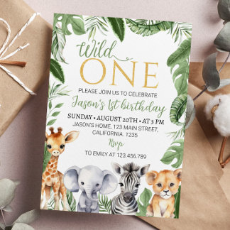 Wild One Safari Animals 1st Birthday Invitation